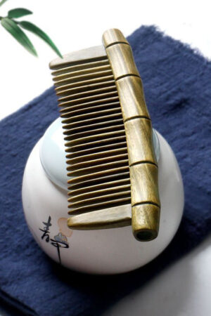 Green Sandal Wood Comb with Bamboo Design Artisan Chinese Wooden Comb - Eco-Friendly Hair Care with Cultural Charm