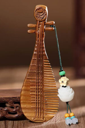 Green Sandal Wood Comb with Pipa Design Gift of Longevity Master Artisan Crafted in China