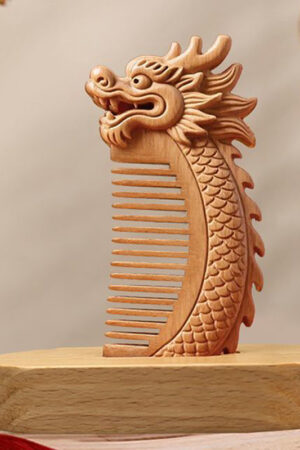Peach Wood Comb with Dragon Design Dragon Carved Sandalwood Comb - Anti-Static for Daily Styling