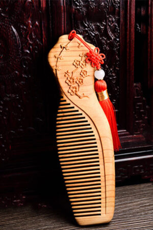 Peach Wood Comb with Long Cheongsam Design Traditional Chinese Artisan Craftsmanship